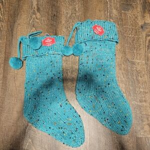 Teal Knit Stocking with Colorful Details